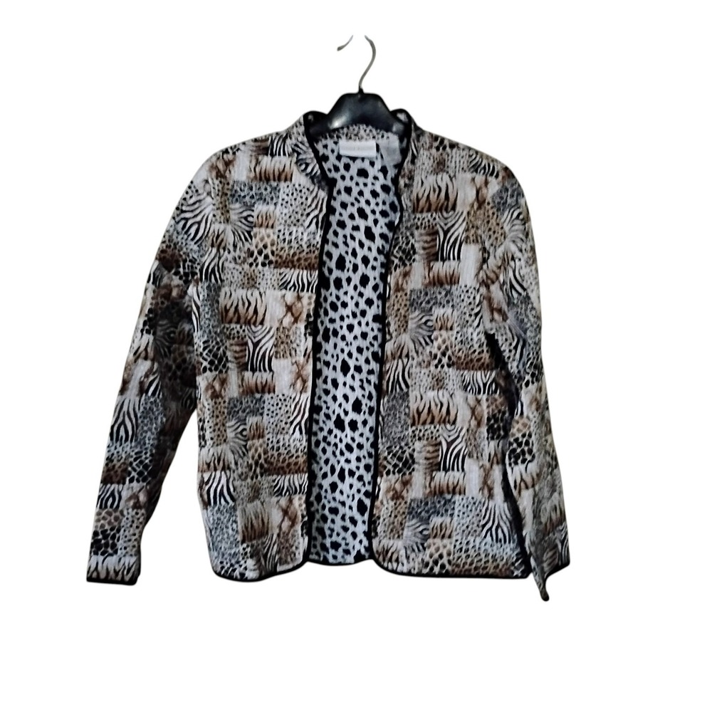 Alfred Dunner Mixed Animal Print Quilted Jacket Womens 8 Patchwork Cotton Zebra
